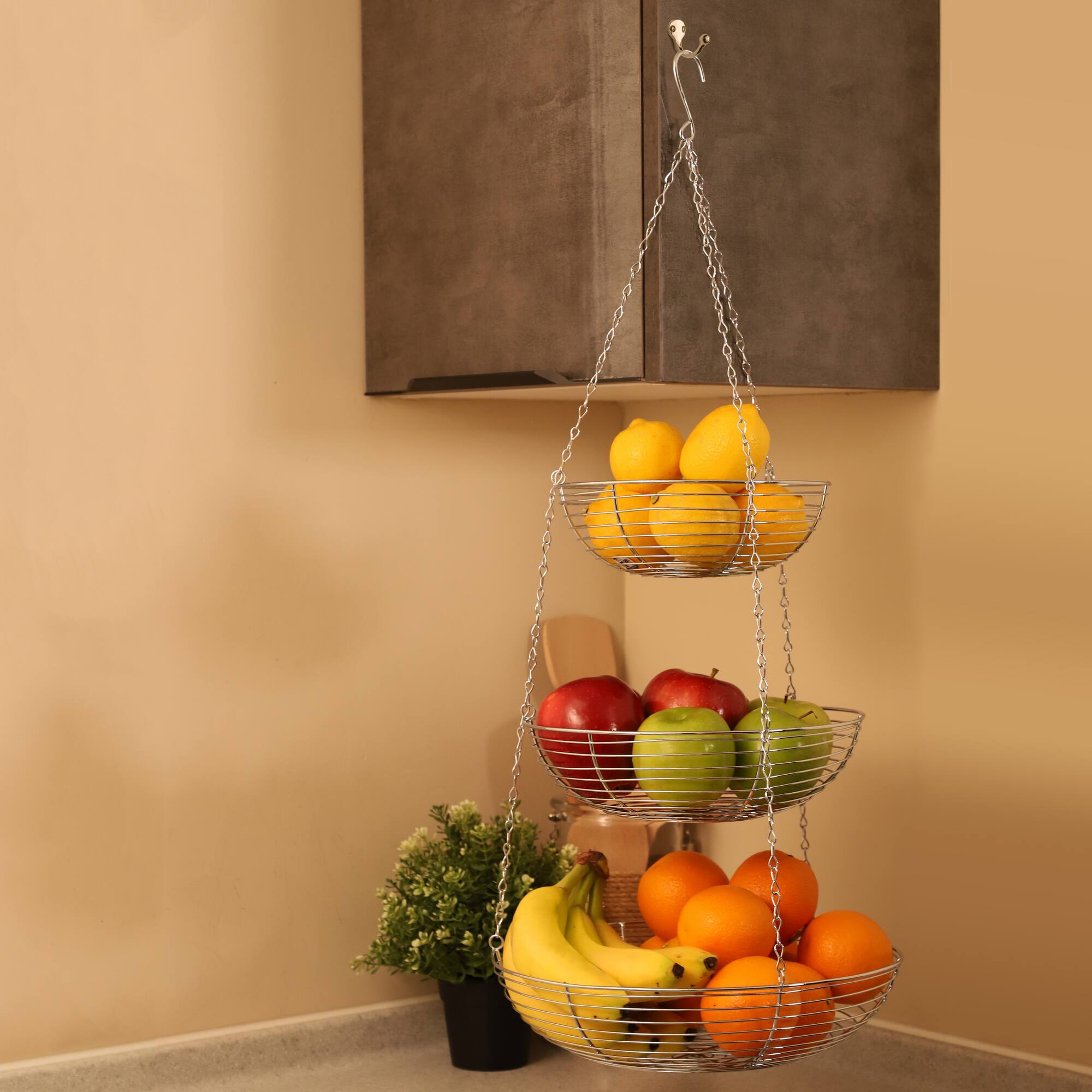 6 Pack: 12" Silver & Chrome 3-Tier Hanging Metal Basket
